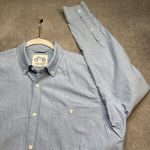 Mugsy Button Up Shirt Men's XL Blue Long‎ Sleeve Cotton Stretch Made in Portugal